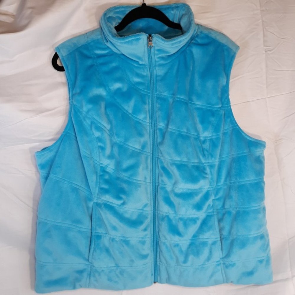 Fuda Vest Women's 1X EUC Blue Soft Warm Winter Vest Zip-Up Front
